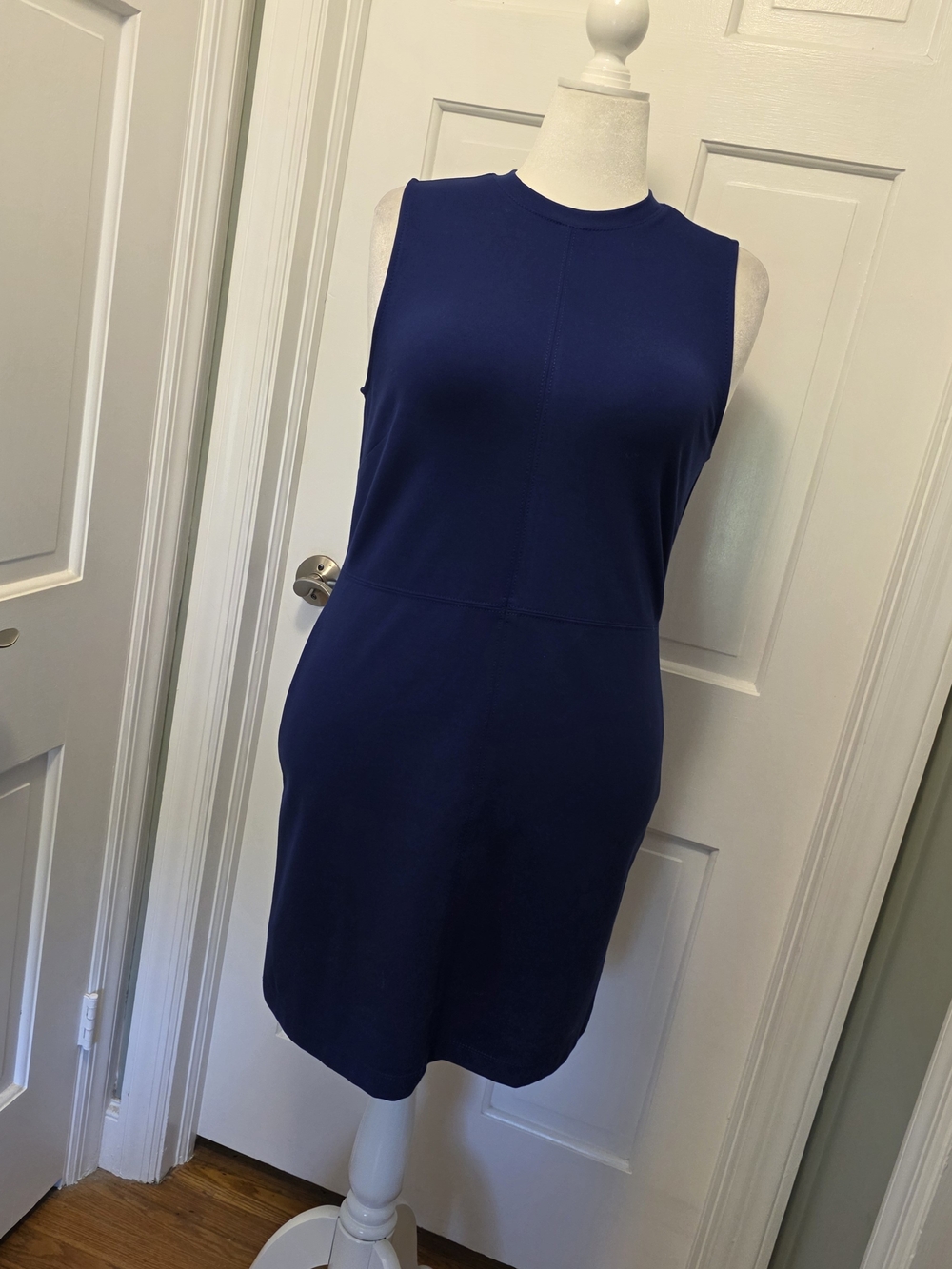 NWT LOFT Sleeveless Blue Ponte Knit Sheath Dress Size Large, Ret. $74.99